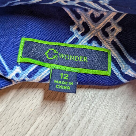 NWOT C. Wonder Printed Button Down Top Navy & White Patterned Size 12 - Picture 7 of 16